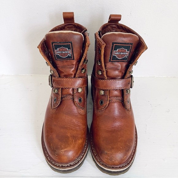 Harley Davidson Vintage Women’s Brown Leather Moto Boots Size 7 - Picture 3 of 15